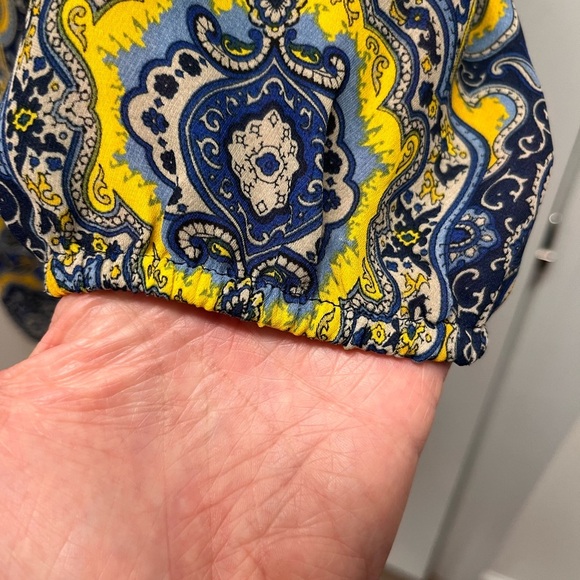 Ann Taylor Blue and Gold Tie Front Blouse - Picture 5 of 8